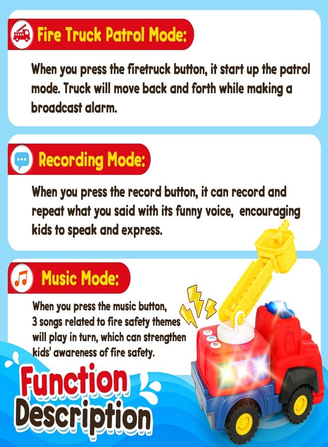 Hieoby Interactive Talking Fire Truck Toy for Toddlers 1-3, Musical Toy with Realistic Sirens & Sounds & Lights, Recording Repeating Learning Toy, Car Toddler Toys for 2 Year Old Boy Girl Birthday Gifts - Image 5